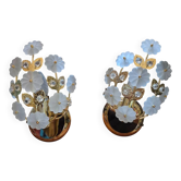 Pair of Banci Florence gold metal and crystal flower wall sconces