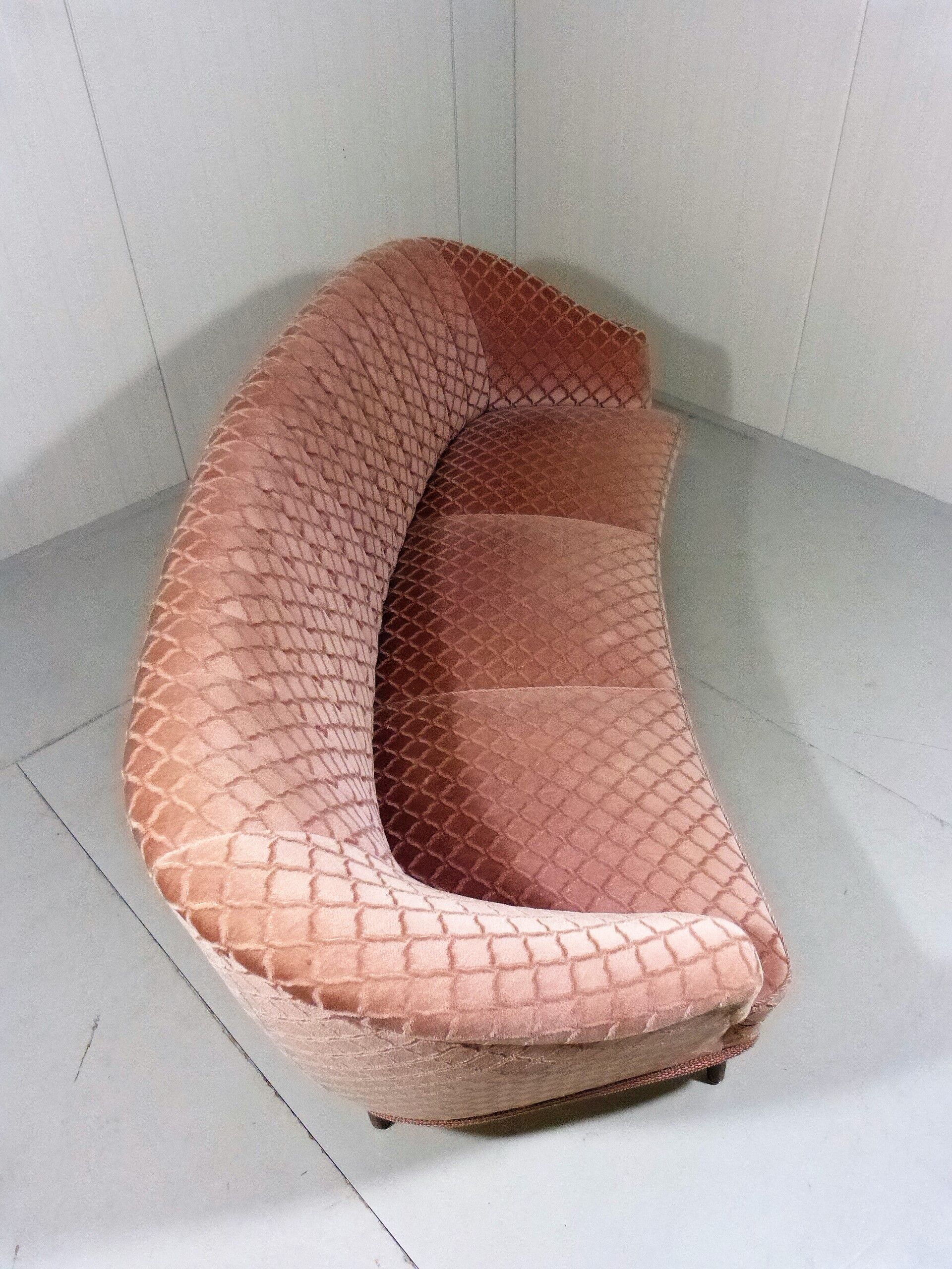 Pink velour rounded sofa 1950’s