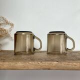2 Arcoroc France smoked glass mugs