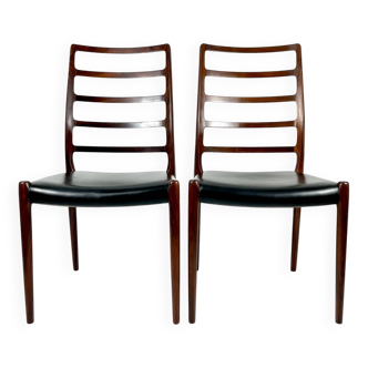 Set of 6 Niels Møller Model No 82 Chairs in Rosewood & Leather Denmark 60’s