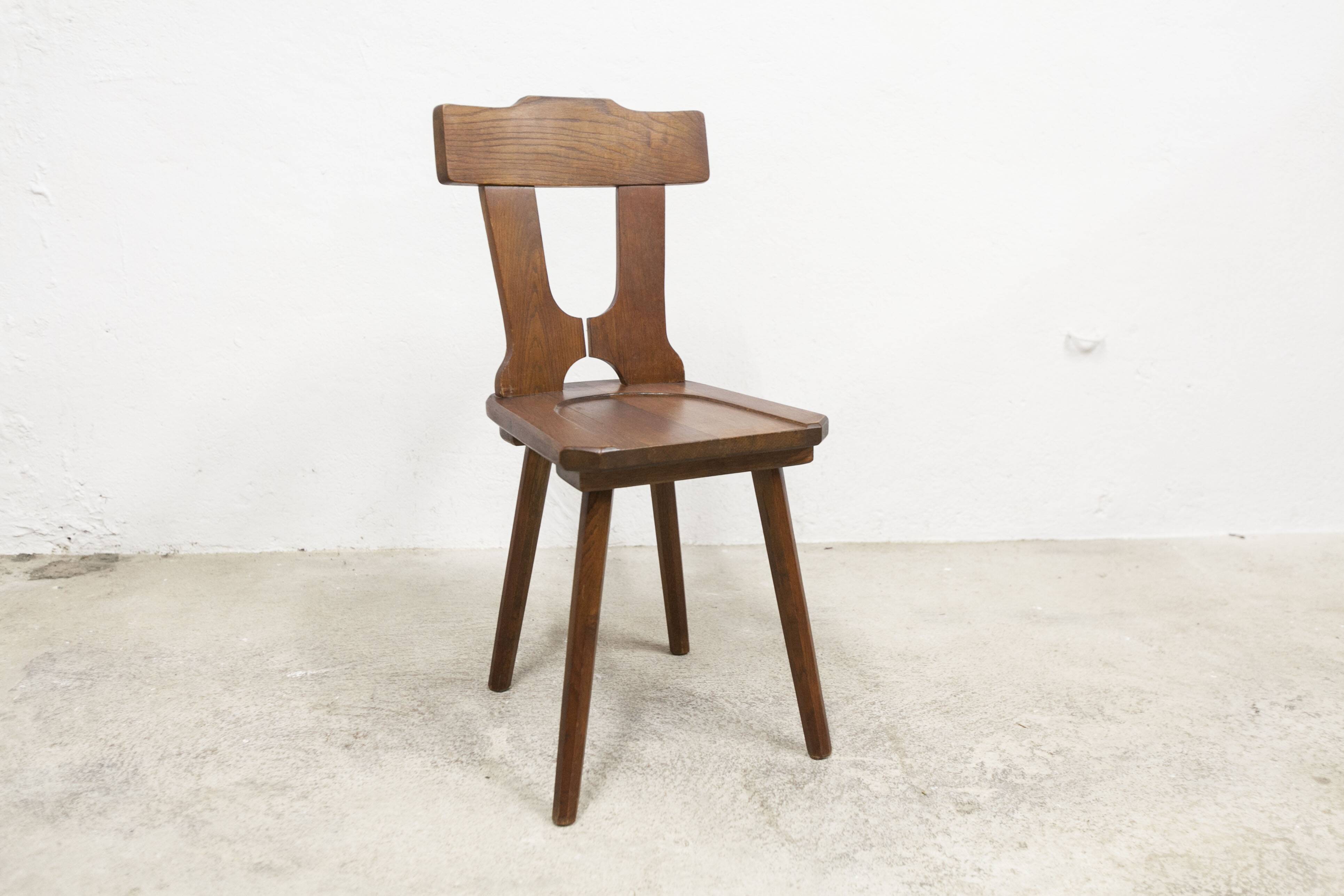 Chaise brutaliste 1960 bois massif