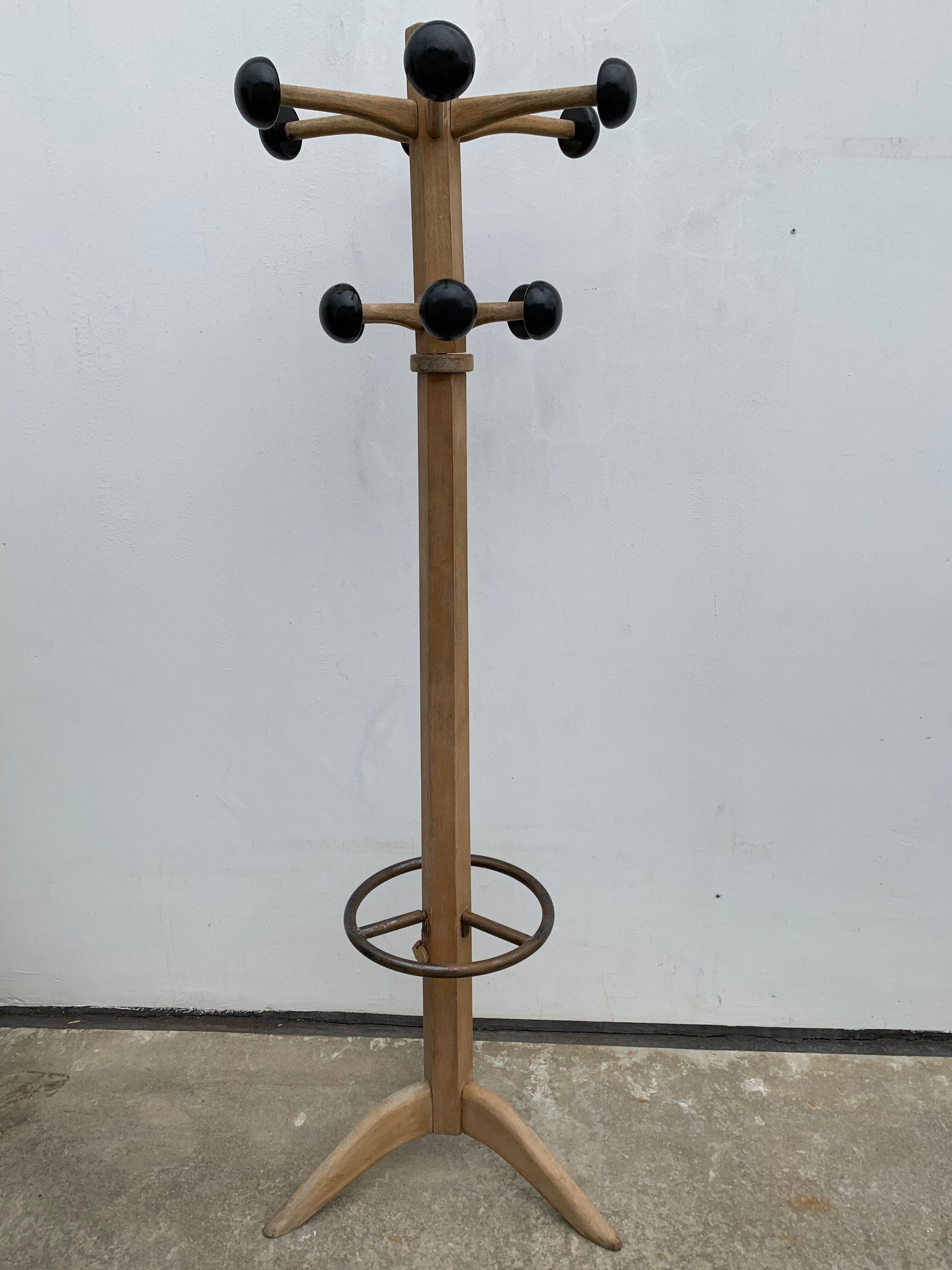 Portemanteau parrot wood tripod 12 black balls Stella 1960