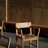 Set of 8 Danish dining chairs in pine and woven paper cord, Tage Poulsen, 1970s.