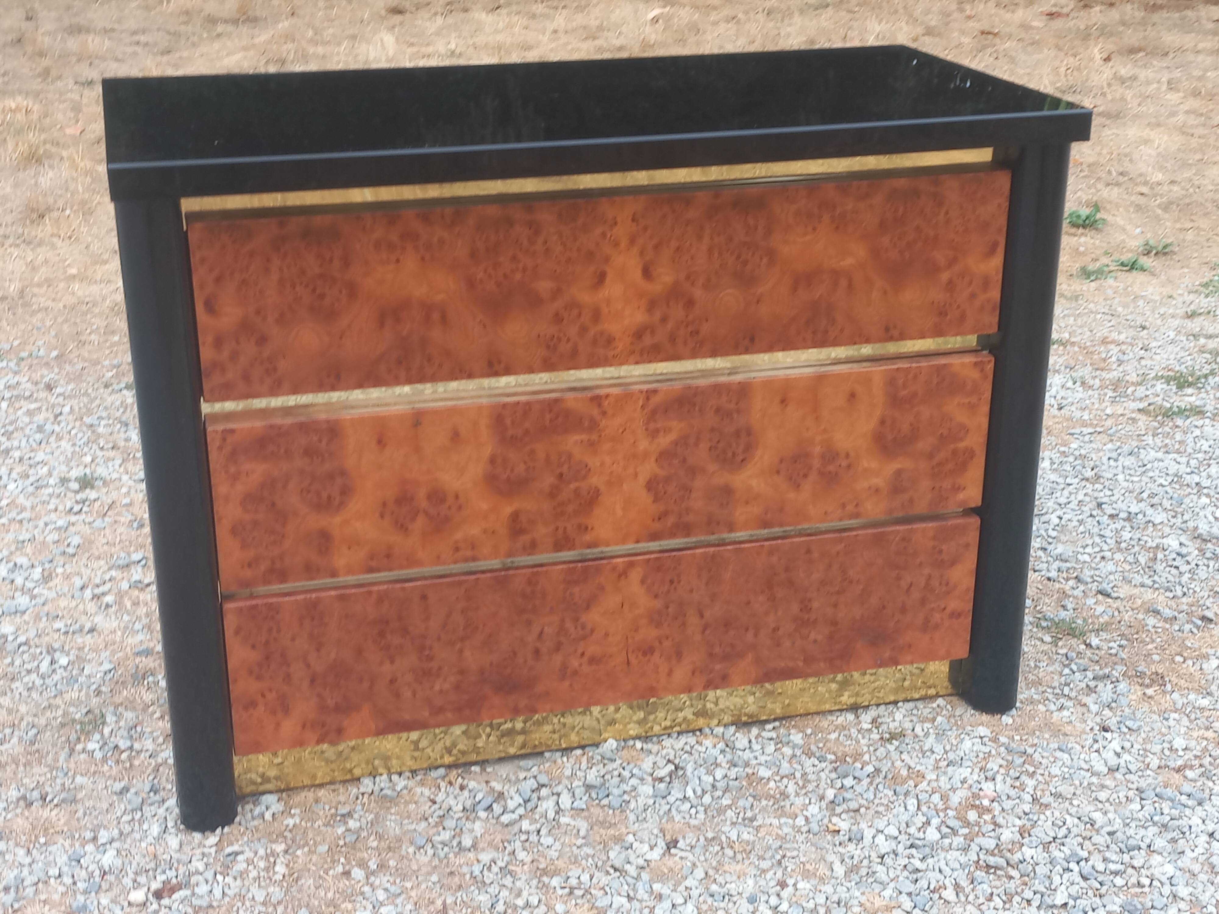 Roche Bobois Mahey black lacquer and burl commode with 3 drawers.