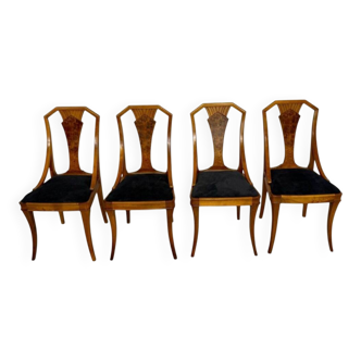 4 walnut burl wood chairs from the 1920s Art Nouveau period.