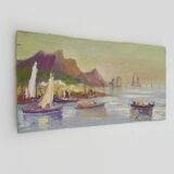 Huile sur bois de Riccardo Capone pêcheurs Italie Années 50 60