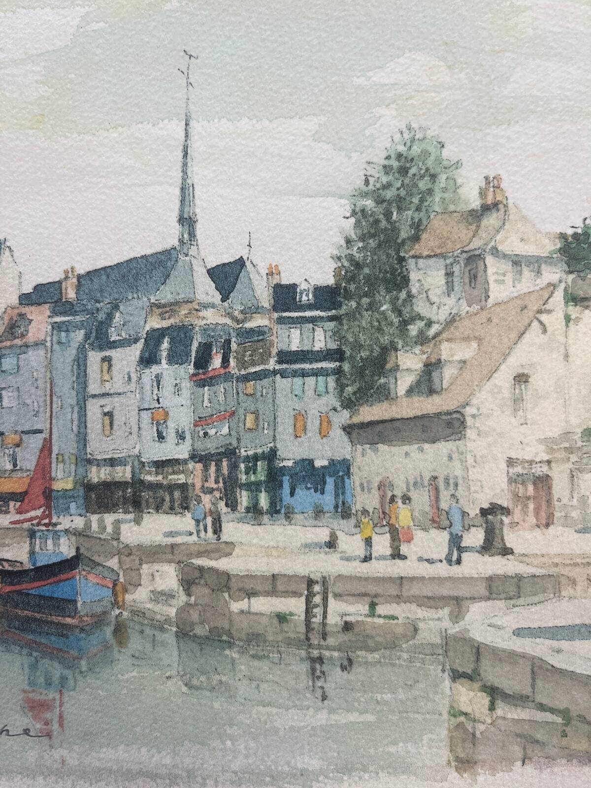 EA watercolor painting by Cedric Eudeline "Honfleur, morning sun"