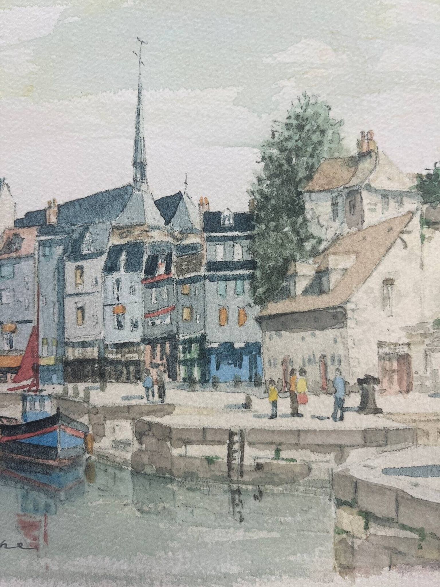 Tableau E.A. watercoloured by Cedric Eudeline "Honfleur, morning sun"