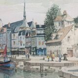 EA watercolor painting by Cedric Eudeline "Honfleur, morning sun"