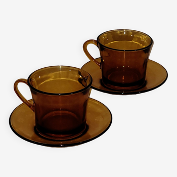 2 tasses avec soucoupe Duralex - vintage