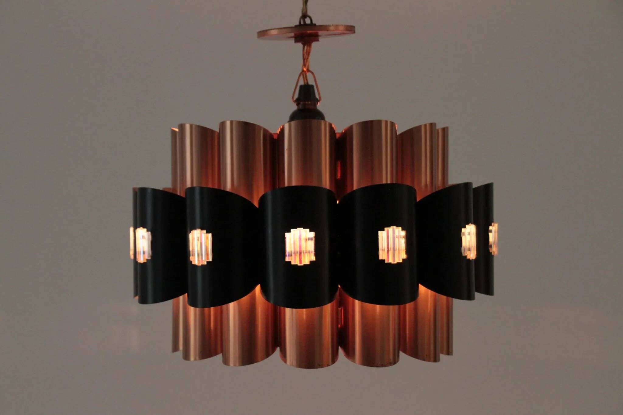 Copper & Black Pendant Lamp by Werner Schou for Coronell Elektro — Denmark, 1960s