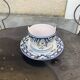 Butter dish, sauce pot in Old Rouen earthenware, handmade, made in France, floral pattern, vintage