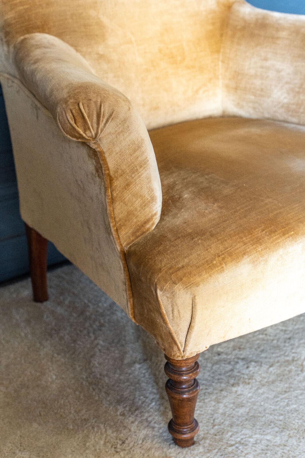 Armchair napoleon iii yellow fabric walnut tops feet late nineteenth