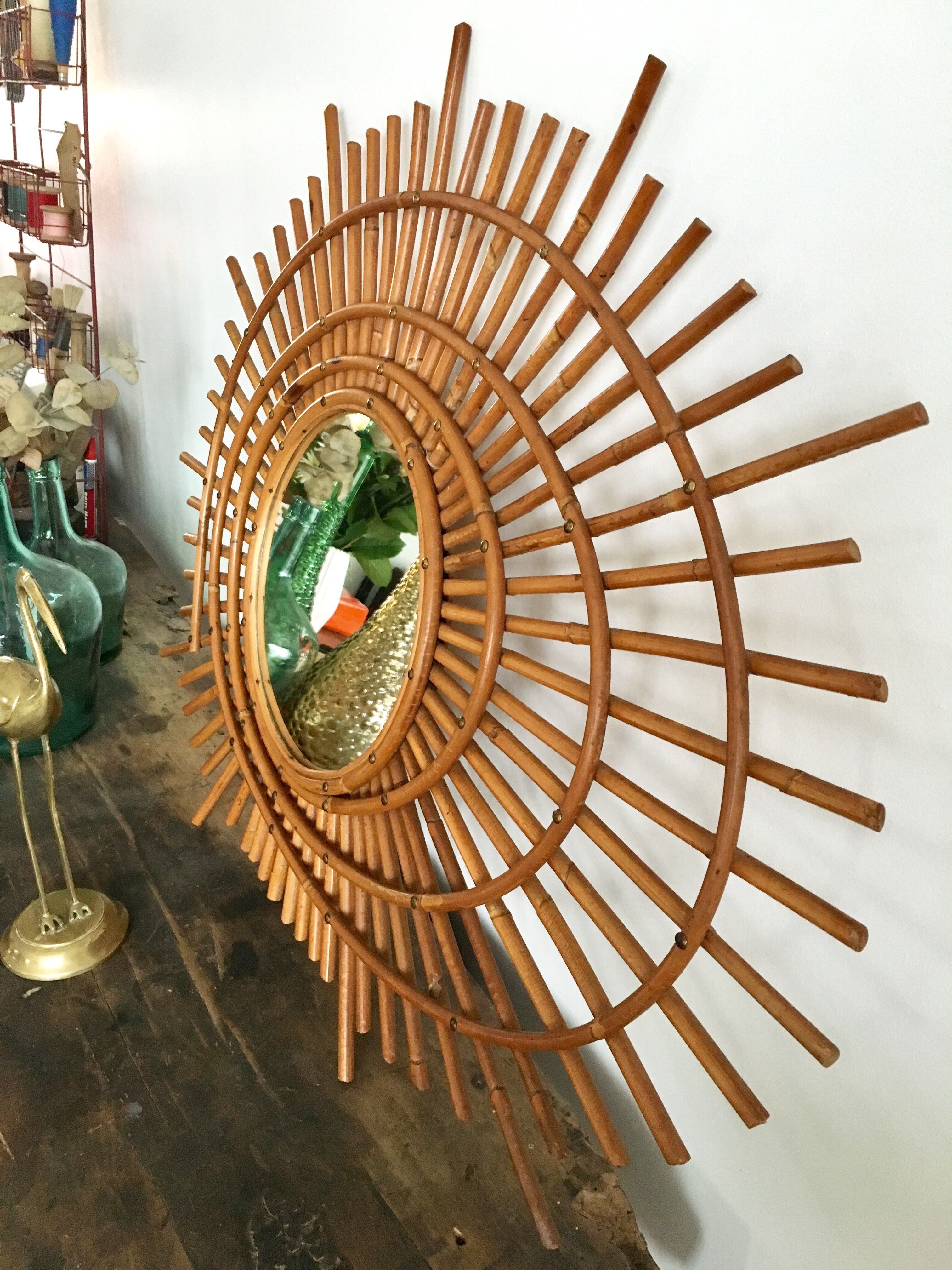 Sun mirror in rattan made in 1960