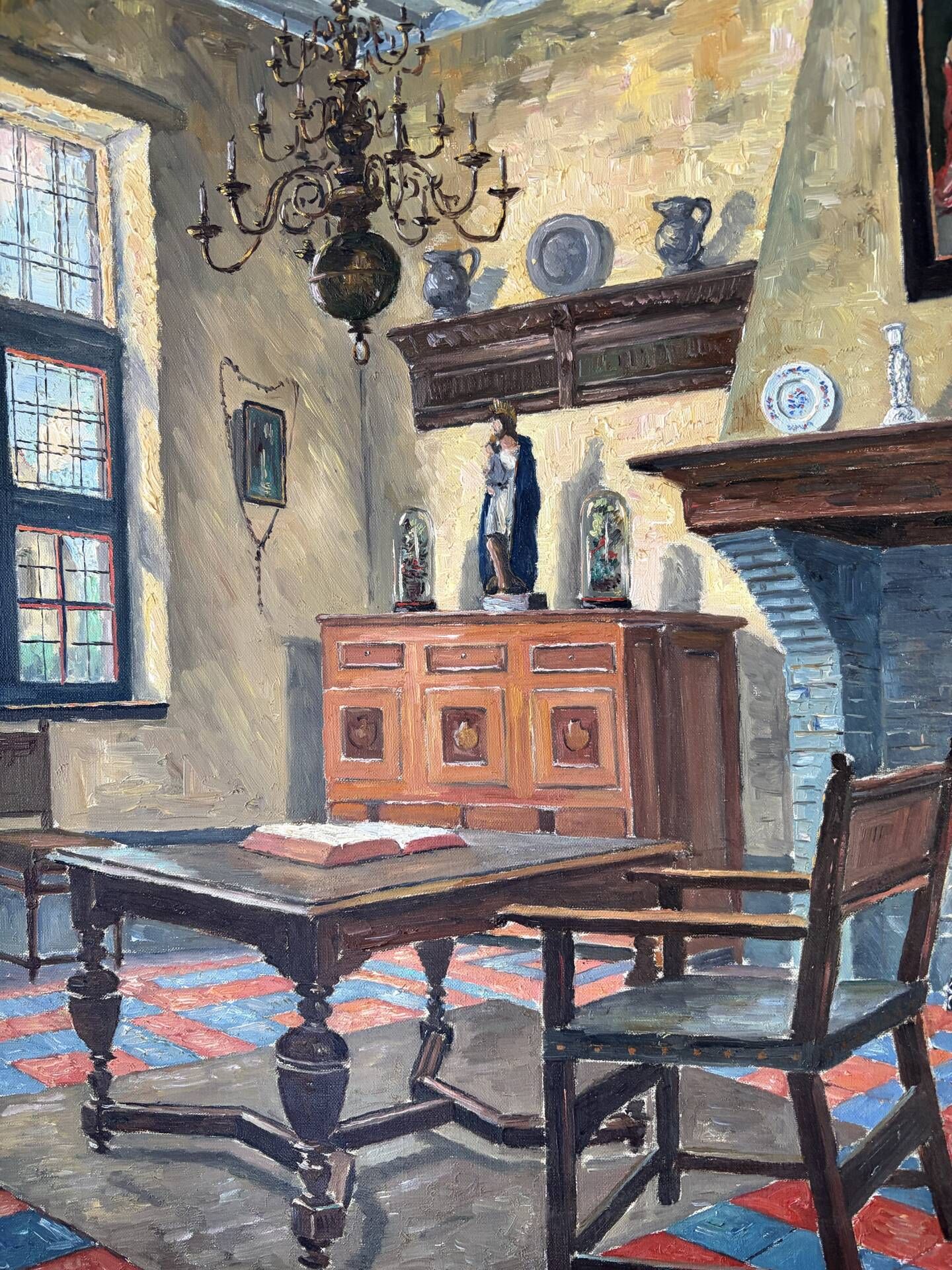 Interior of a Flemish house, oil on canvas signed