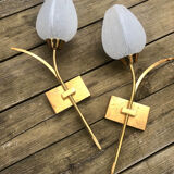 Glass and gold metal tulip wall lights