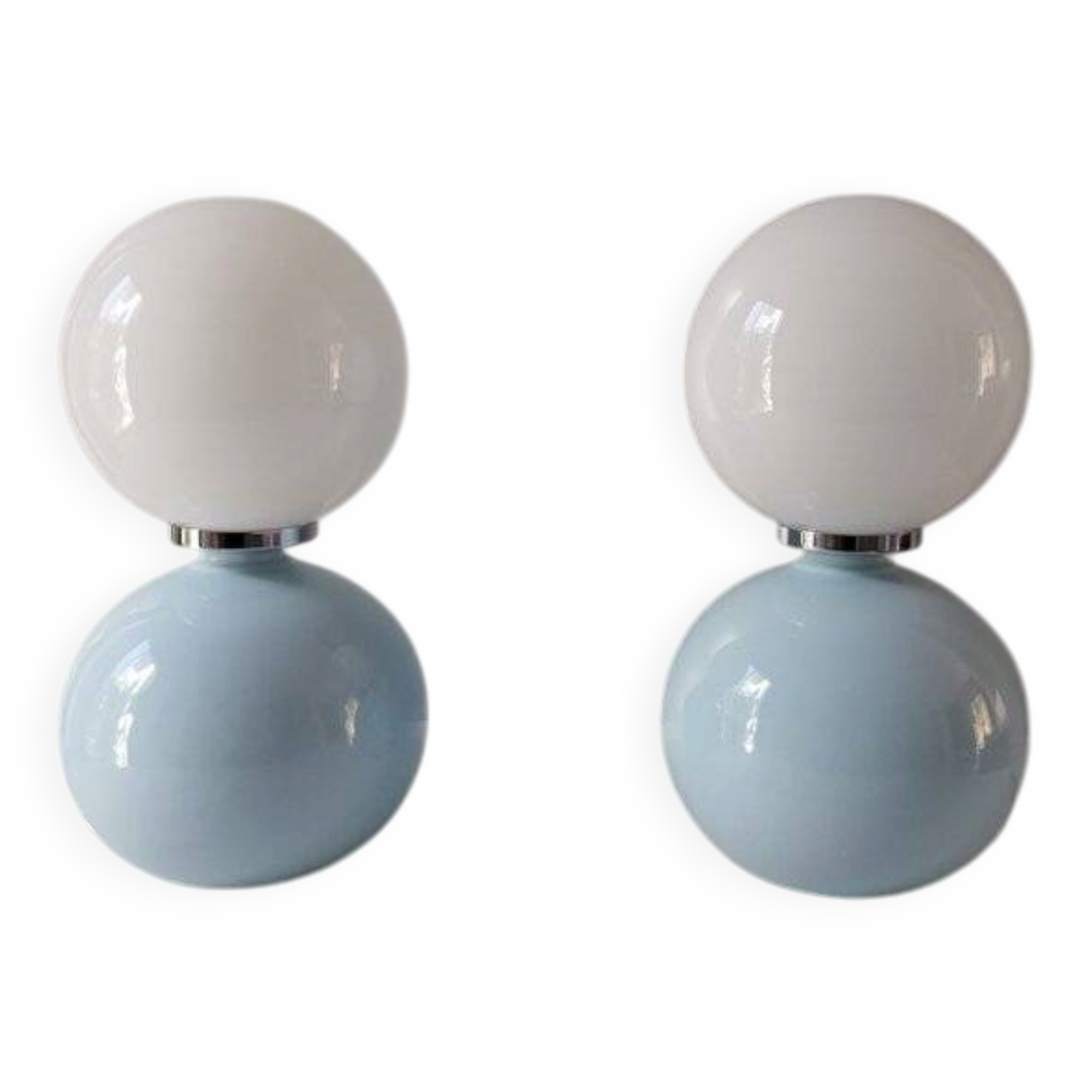 Italian ceramic table lamps with opaline glass shades.