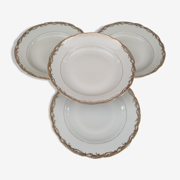 Set of 4 hollow plates in white porcelain evor france frieze golden crosses