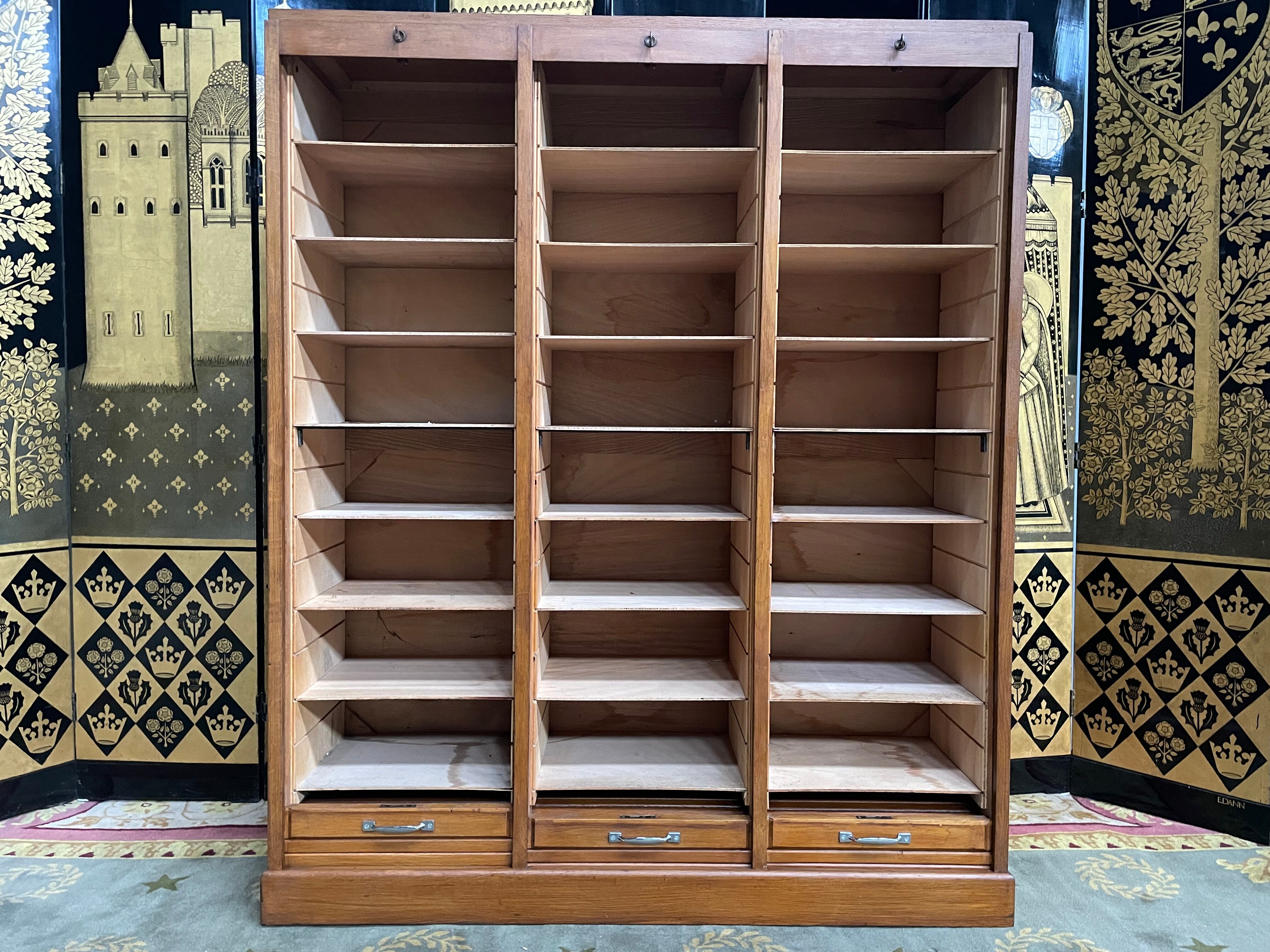 Triple notary filing cabinet in oak 1960