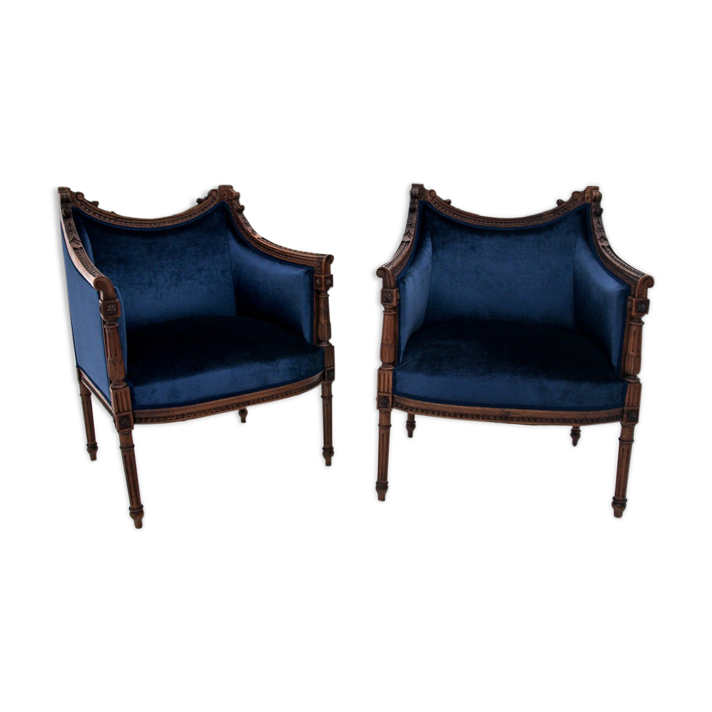 Blue bergere armchairs