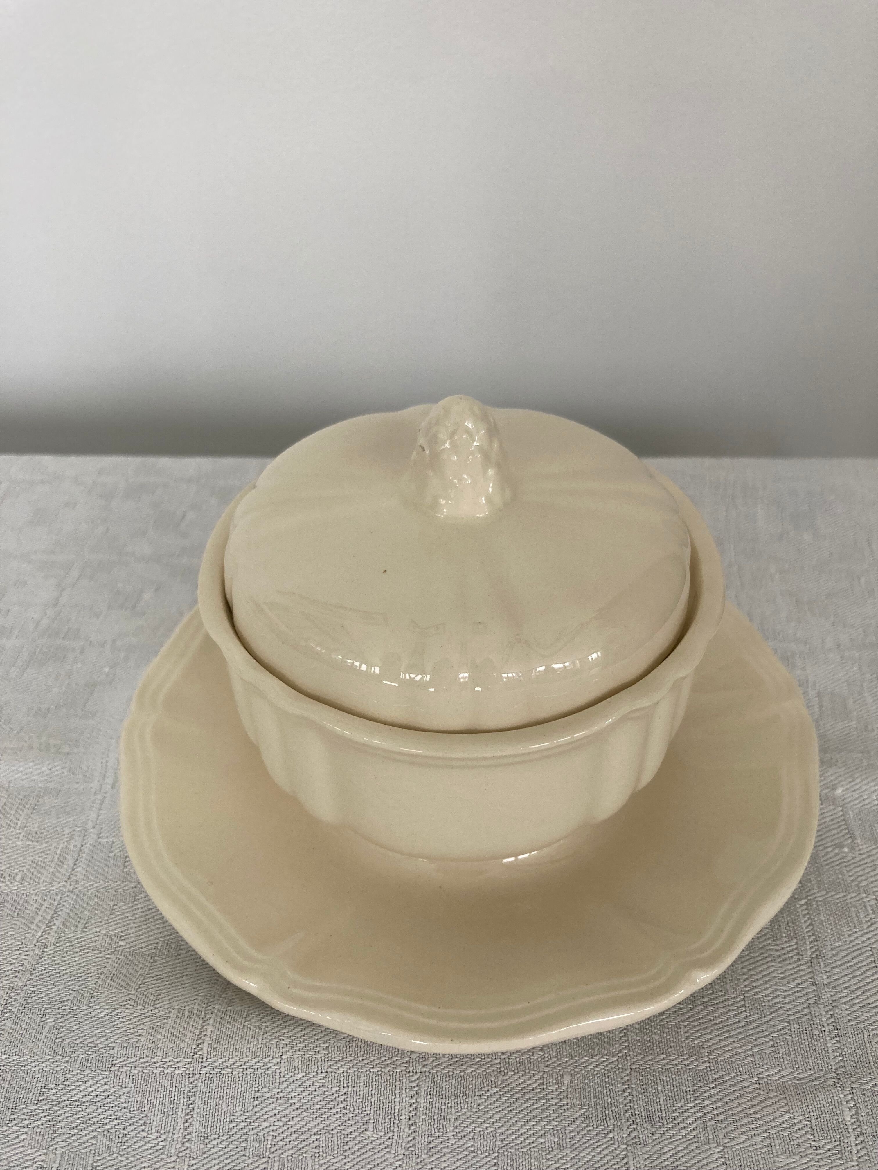 Sugar saucier sarreguemines ivory with gadroons