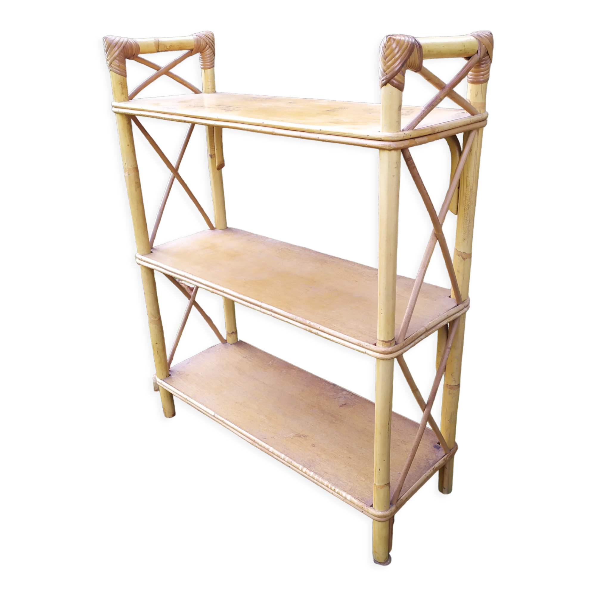 Étagère bambou et rotin années 50-60