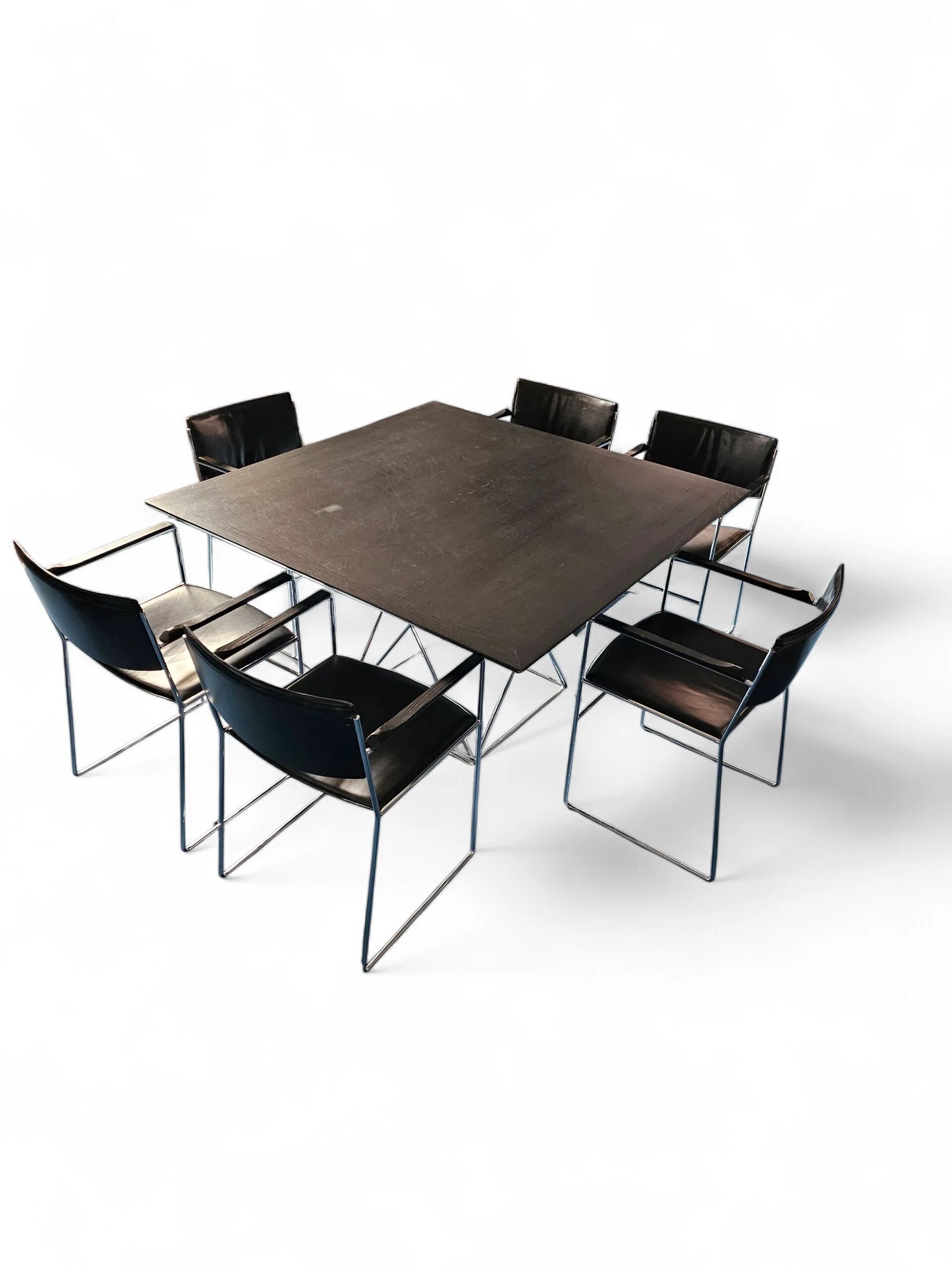 Arco dining set by Arnold Merckx with a rare Arco matching table 1980s black leather / black top
