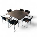 Arco dining set by Arnold Merckx with a rare Arco matching table 1980s black leather / black top