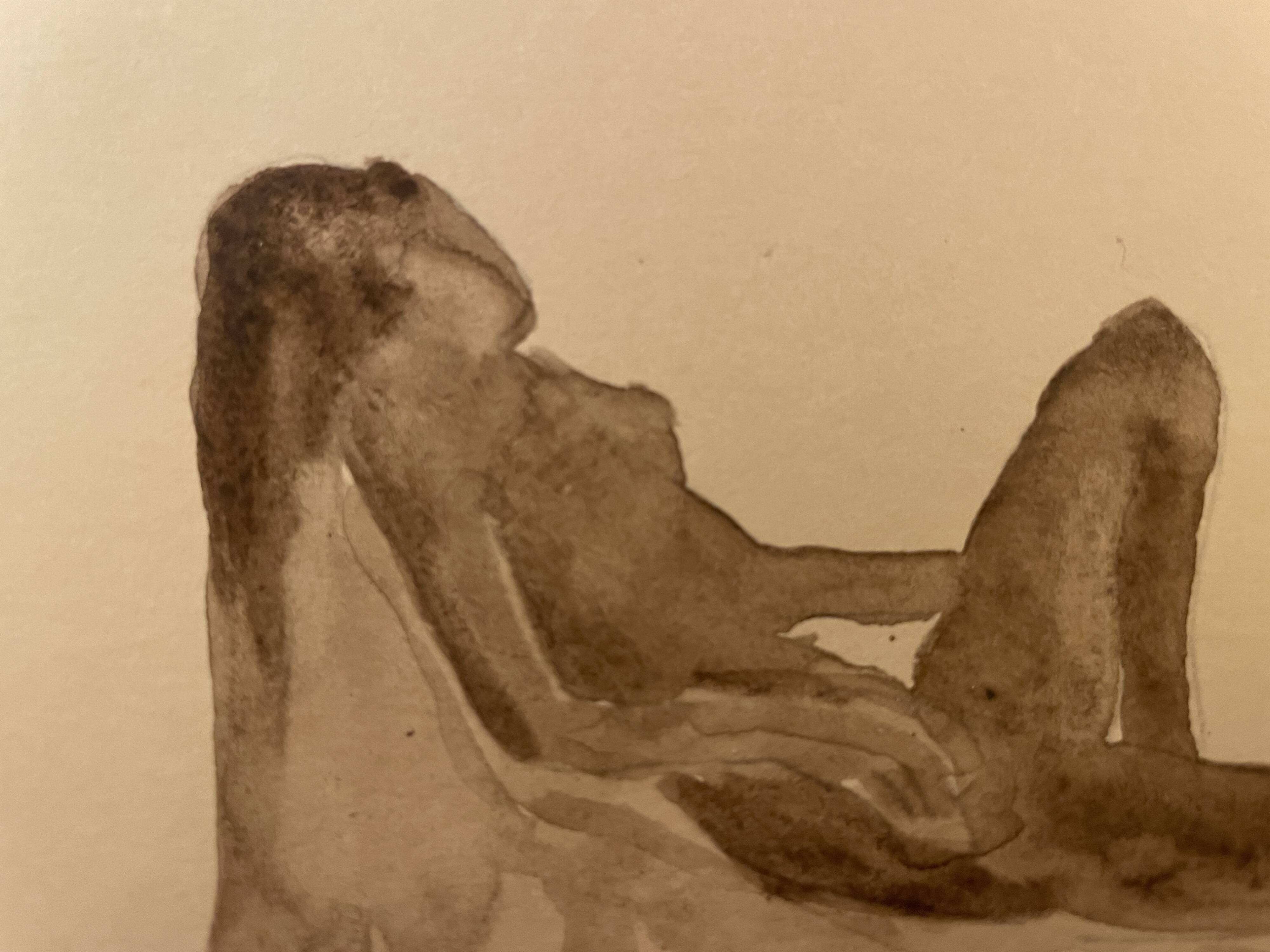 Tableau Aquarelle signé nu féminin au fauteuil