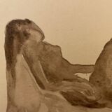 Watercolor painting signed female nude in chair
