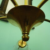 Gilded metal chandelier, 5 branches, opaque glass cupola - 60s/70s