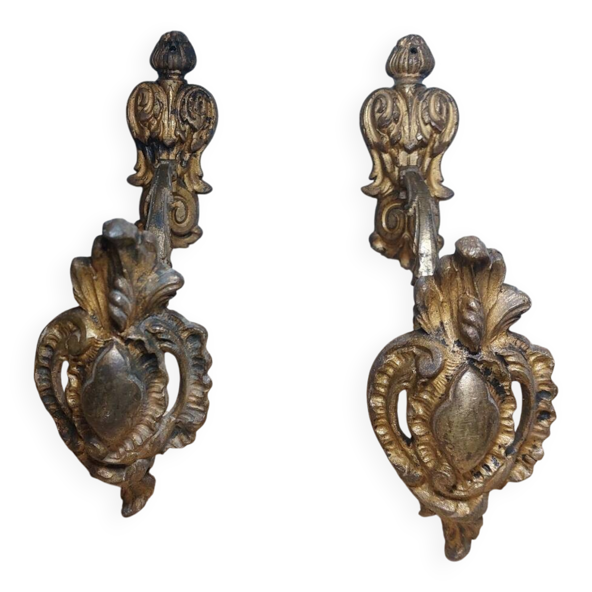 Pair of antique curtain tiebacks in Louis XV style - gilded metal - i