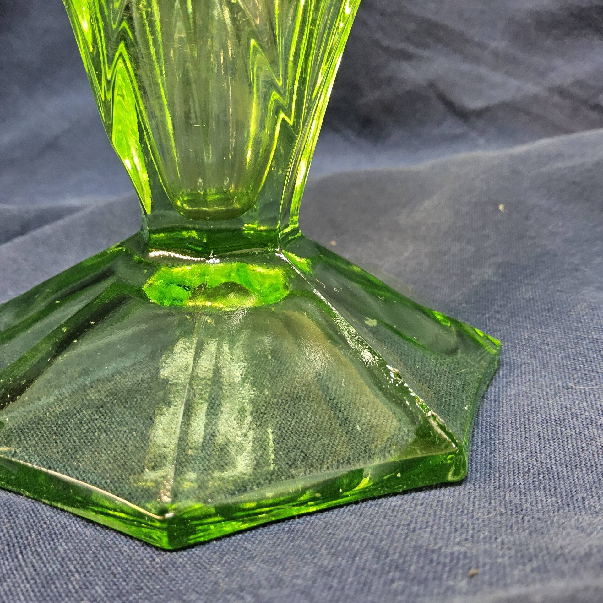 Antique Art Deco Bohemian uranium vase / geometric glass