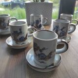 Set of 6 French stoneware coffee cups and 6 saucers