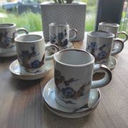 Lot de 6 tasses et 6 soucoupes à café en grès français