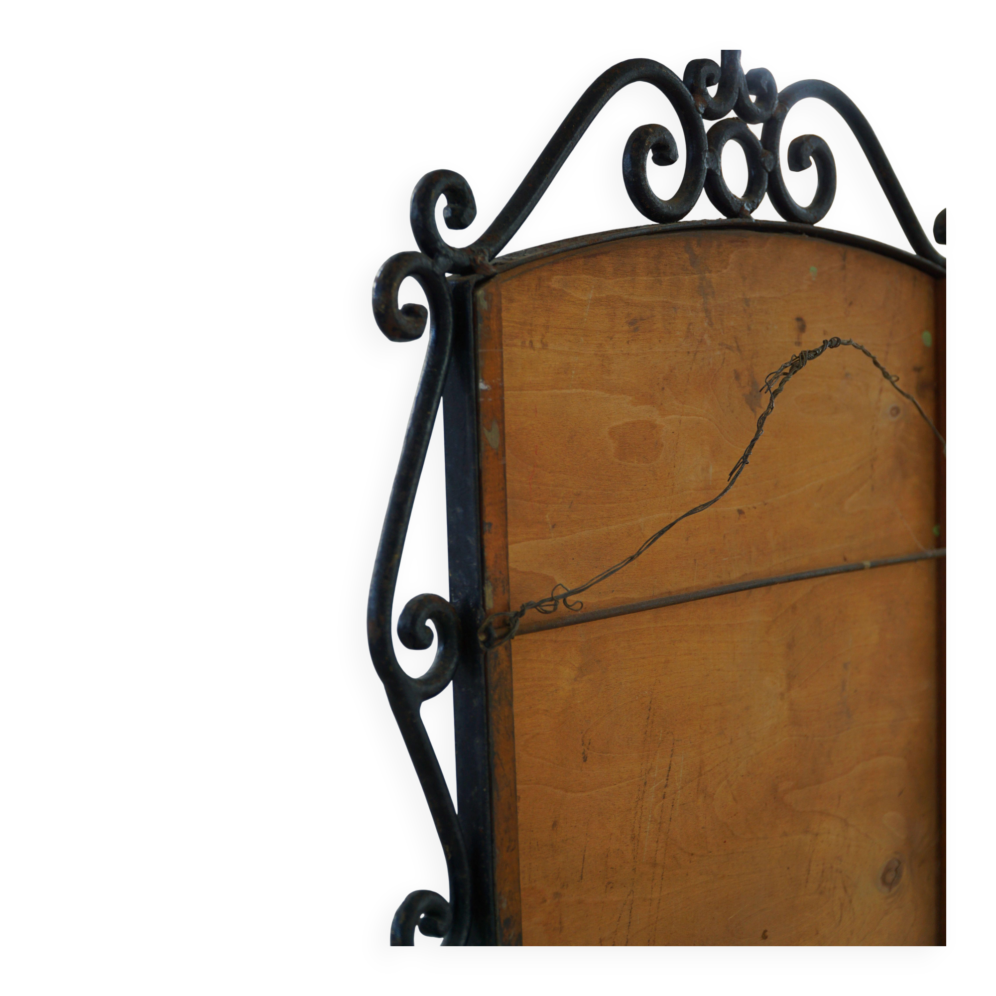 French mid-century brutalist wall mirror in wrought iron, made in the 1950s.