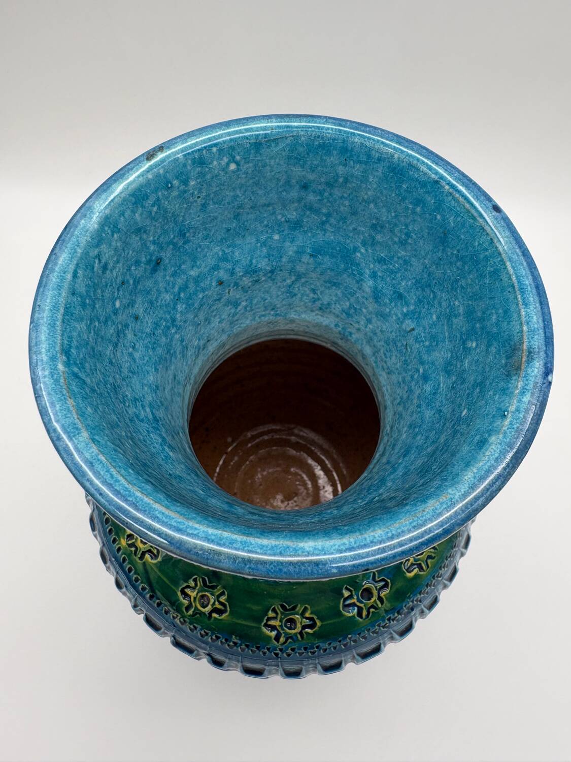 Aldo Londi vase, Rimini Blue, blue-green glazed ceramic, Bitossi, 1960