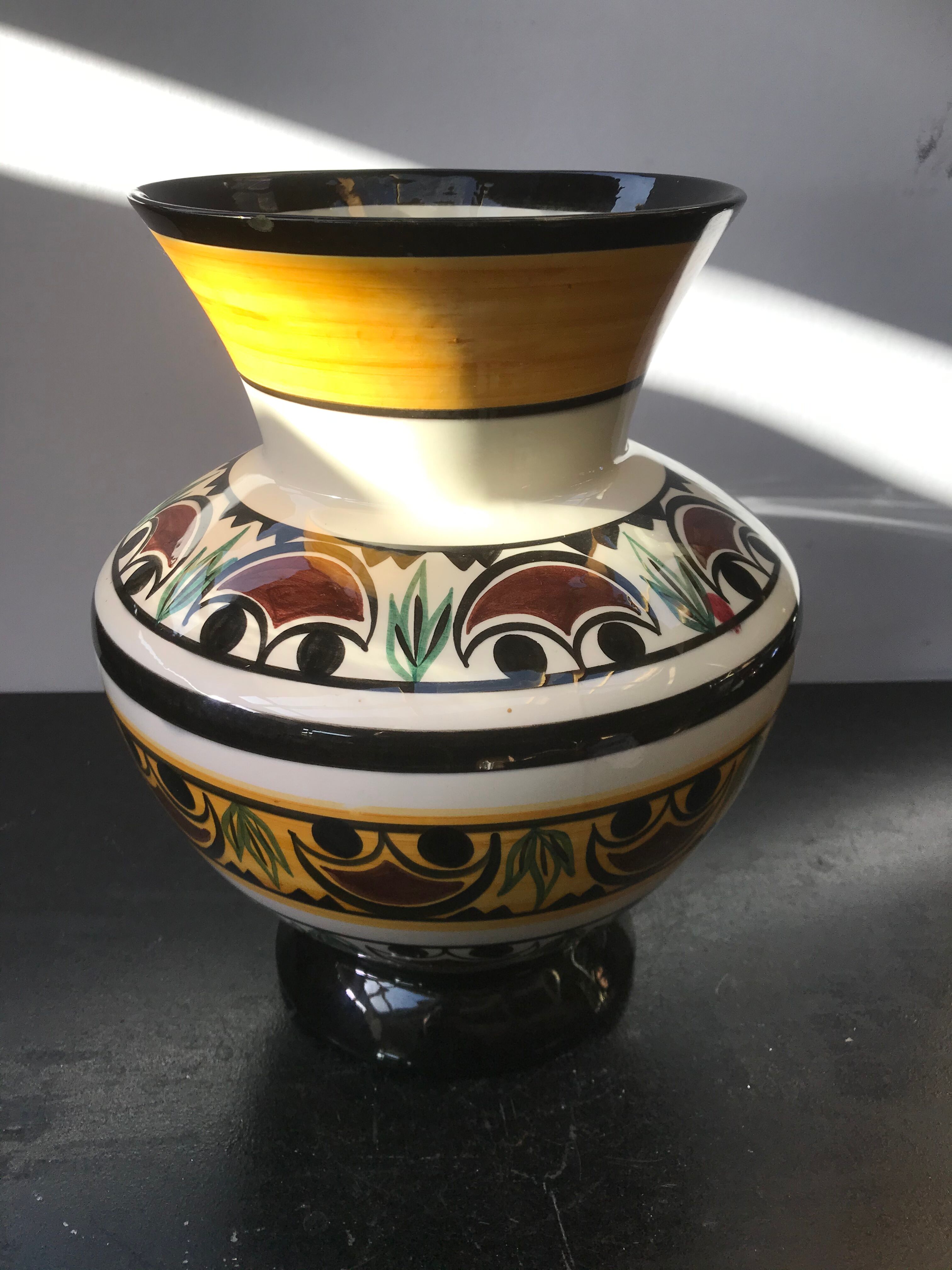 Ancient Vase QUIBERON Ceramics MERLE WHITE Painted Vintage Decor