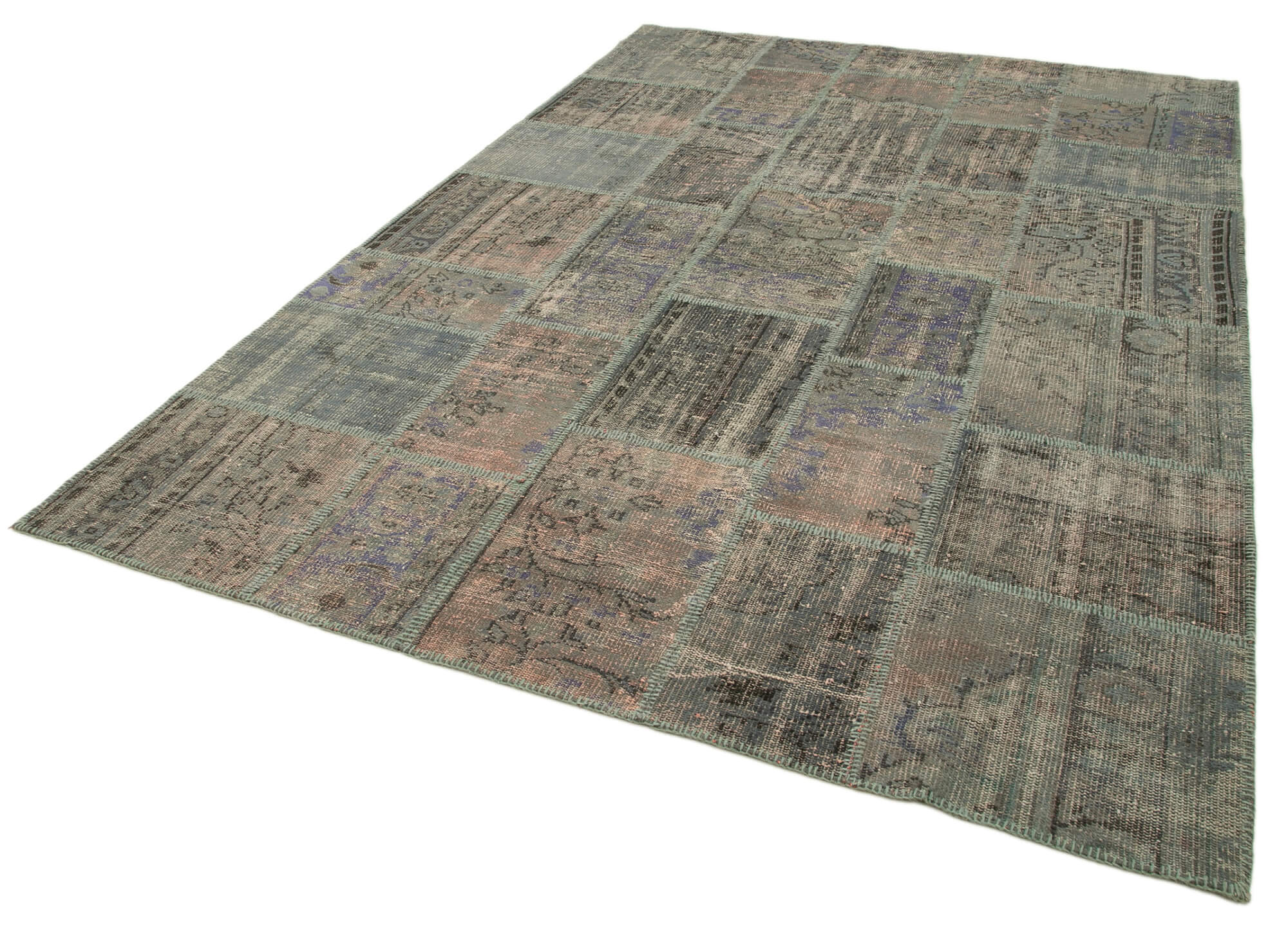 Handmade oriental contemporary 206 cm x 303 cm grey patchwork carpet