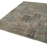 Handmade oriental contemporary 206 cm x 303 cm grey patchwork carpet