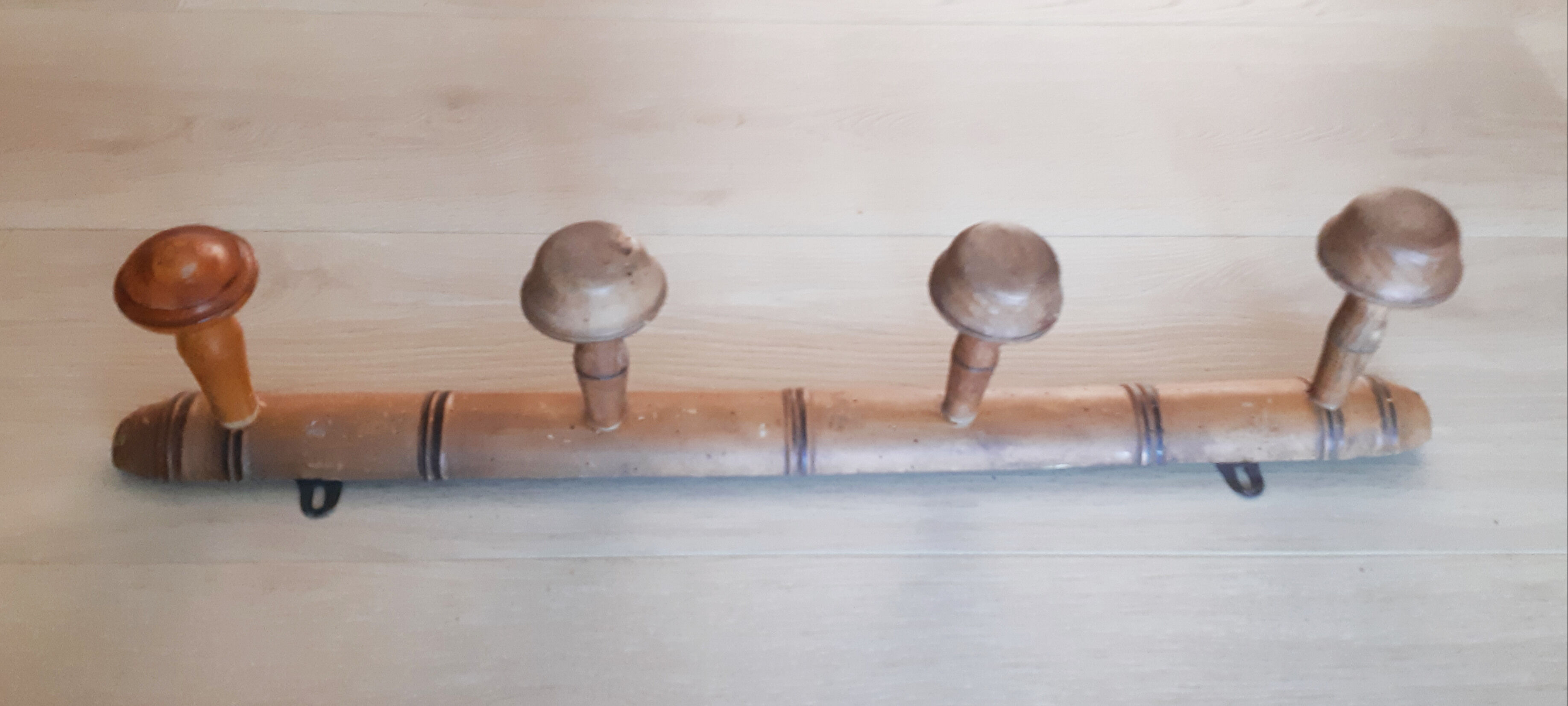 Wooden school coat racks, 4 heads, vintage French, 50s