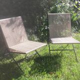 Seated metal and rope backs armchairs