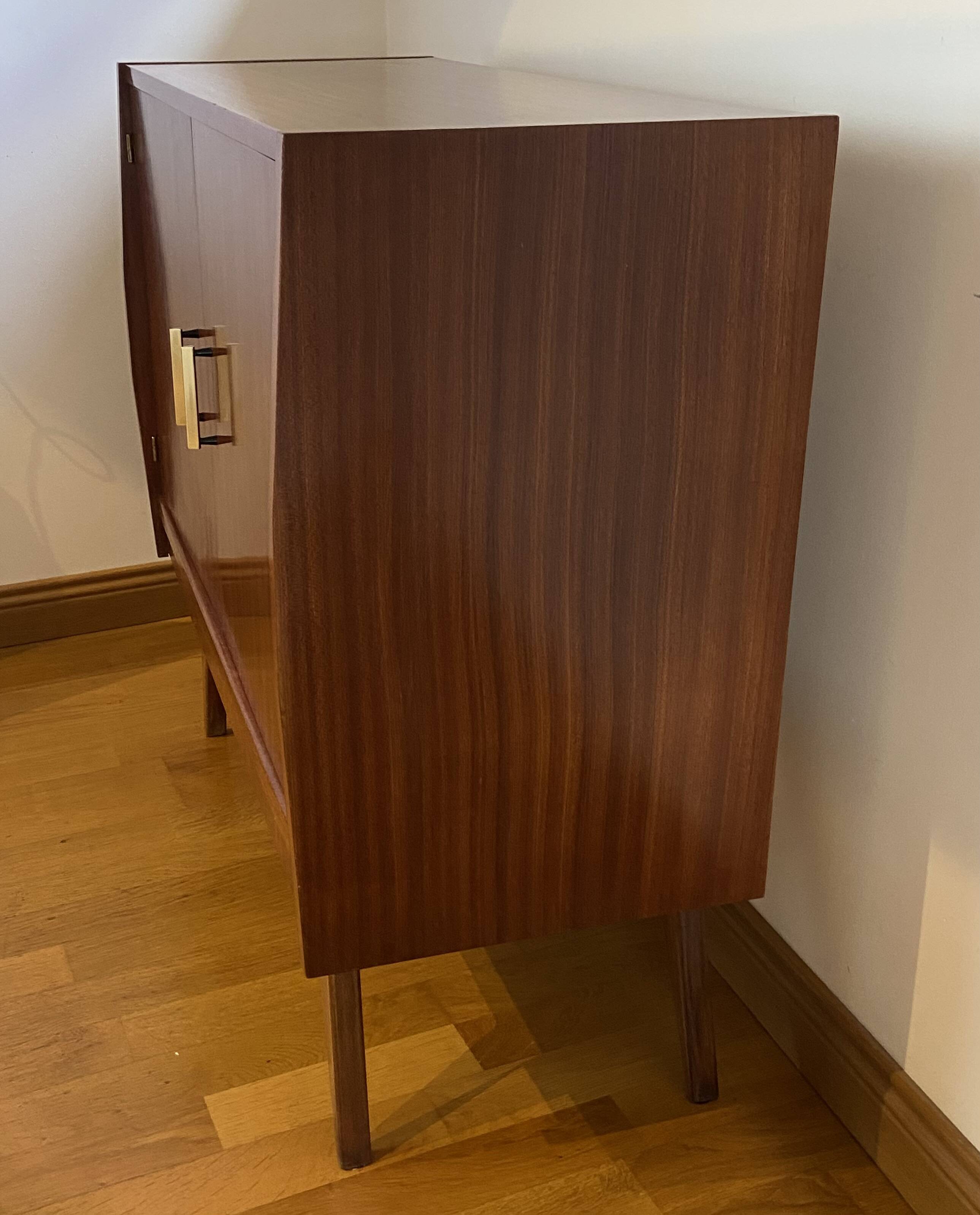 1960s teak veneered sideboard with brass details