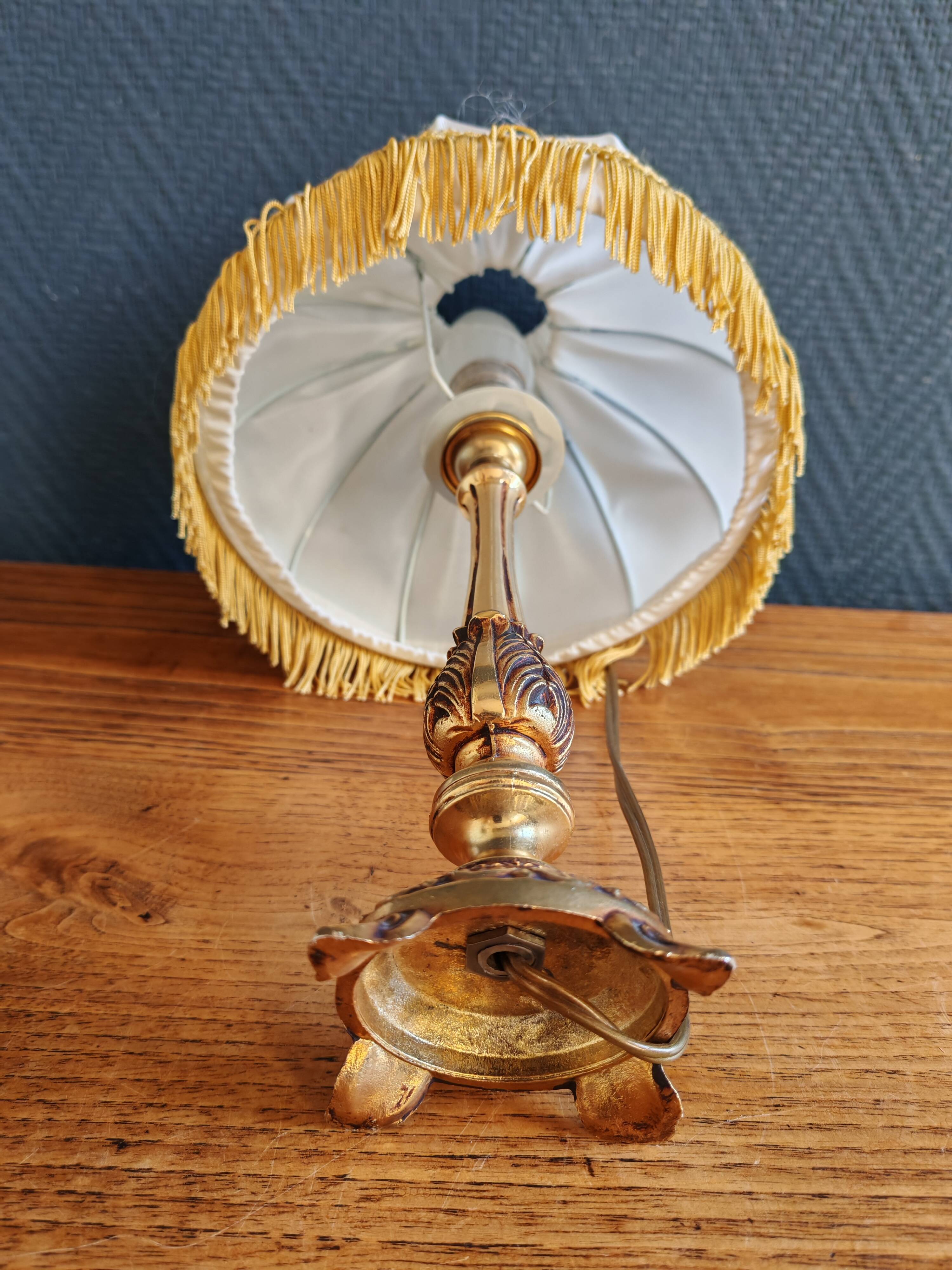 Vintage Gold Brass Table Lamp – Pleated Umbrella Style Lampshade