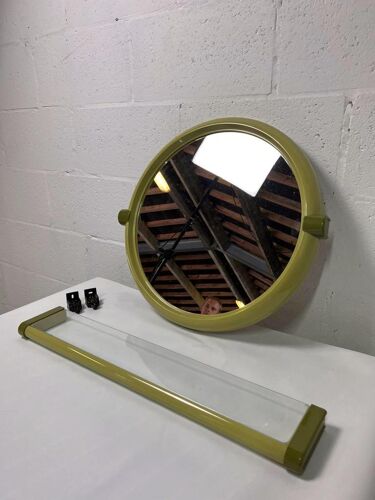 Set of vintage green mirror & shelf
