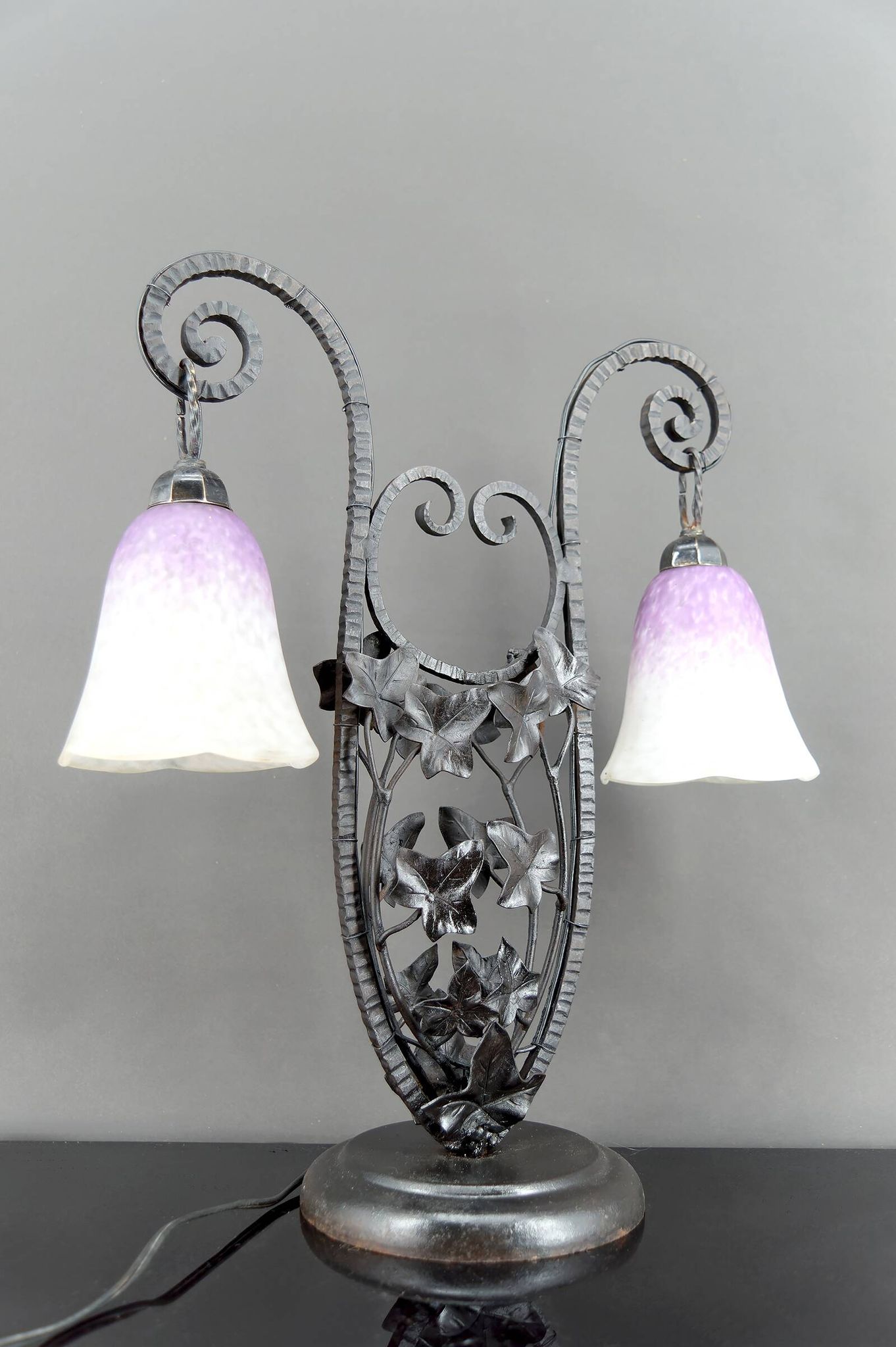 Important Wrought Iron Double-Headed Lamp by Schneider, Art Deco, c. 1920