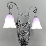 Important Wrought Iron Double-Headed Lamp by Schneider, Art Deco, c. 1920