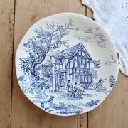 Vintage Gien plate – Ivory earthenware with romantic blue decoration