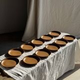 Set of 11 small dessert plates in brown-striped stoneware from Sarreguemines.