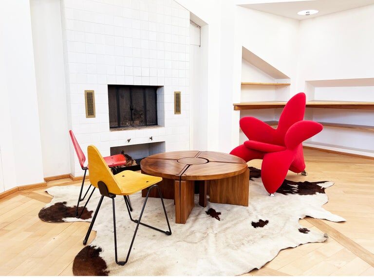 Modular "nuclear" bench + 5-piece coffee table 1940s